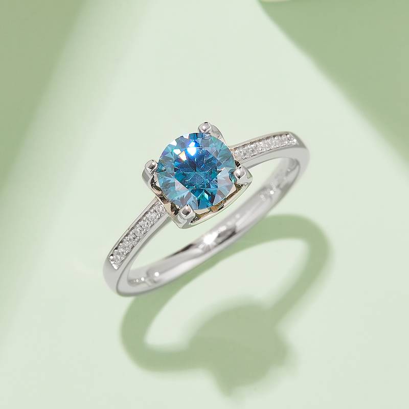 直臂微镶牛头S925银镀白金MoissaniteWomen's Ring1ctD级